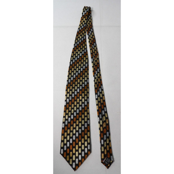 Roberto Villini Couture Mens Neck Tie Silk Geometric Rectangles Hand Made - Picture 4 of 8